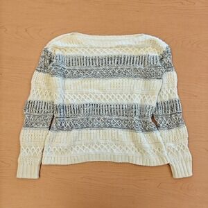 Garnet Hill Organic Cotton Boatneck Sweater Cable Knit Women's Small Fisherman